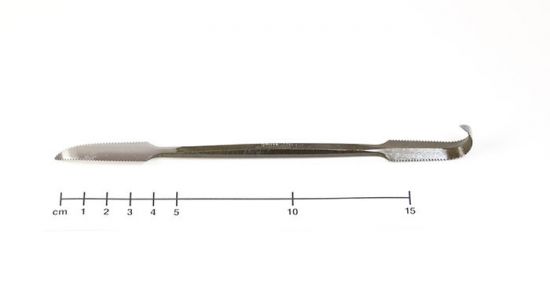 Racloir, denté bilatéral, 18 cm