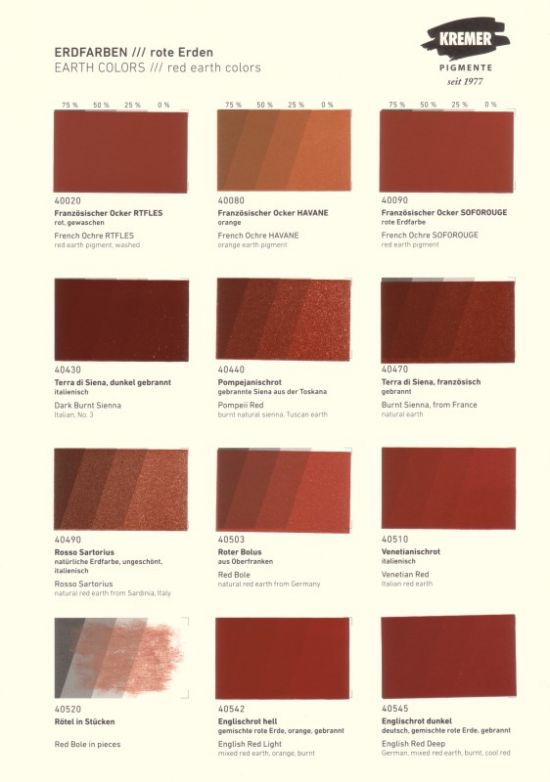 Kremer Color Chart - Earth Pigments