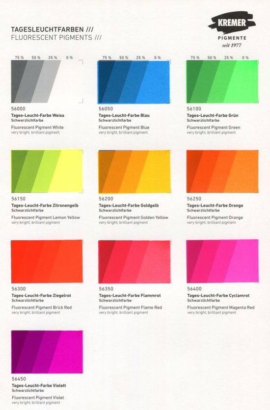 Nuancier de couleurs - Pigments Fluorescents