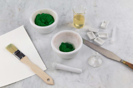 Mix several drops of Kremer Watercolor Medium (#79260) with 1 - 3 teaspoons of dry pigment.
