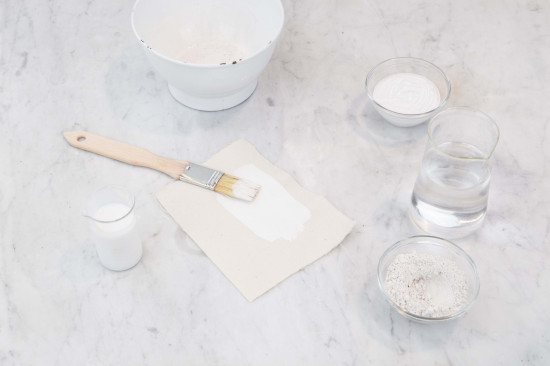 White chalk paint can be used indoors on walls, paper, wooden surfaces, glass, and even plastic. The paint is opaque and can be sanded, but it is not suitable for use in exterior areas.